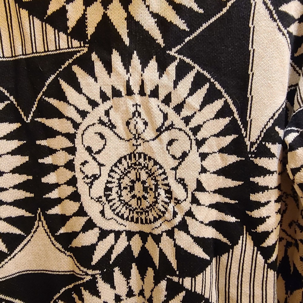Chico's Cardigan Women Plus Size 3 Black Silk Cotton Sunburst Fringe Open Front - Picture 8 of 9